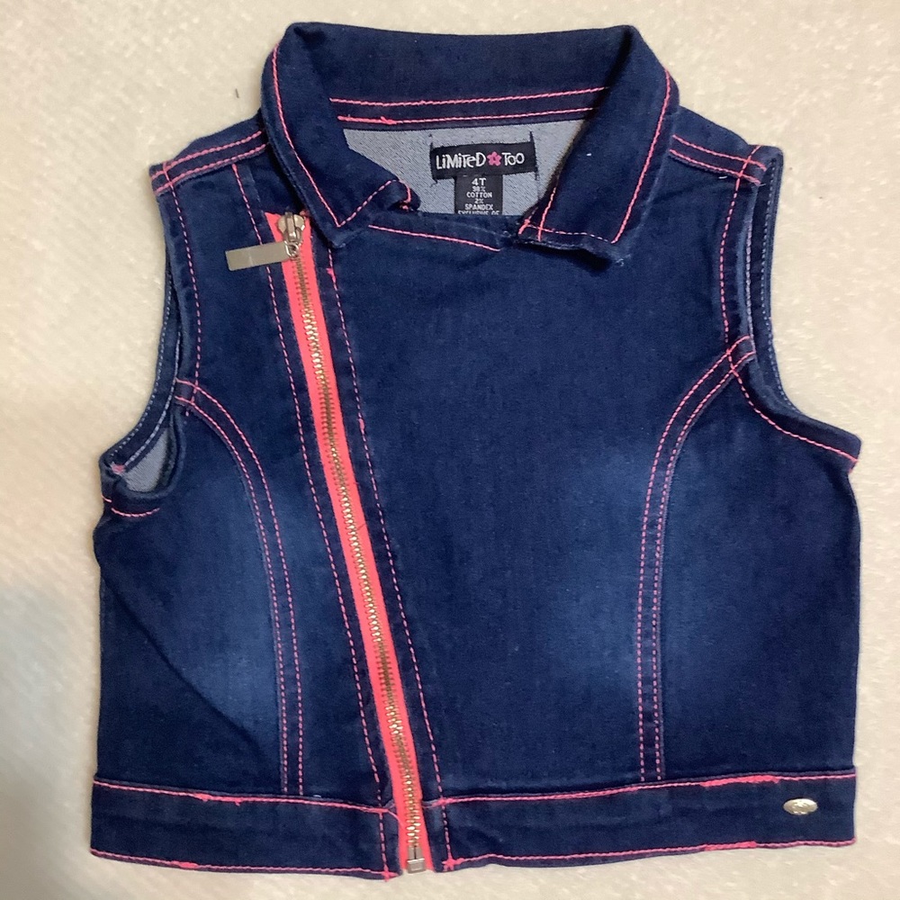 3/$20Limited Too Blue Jean Vest w/Pink Stitching